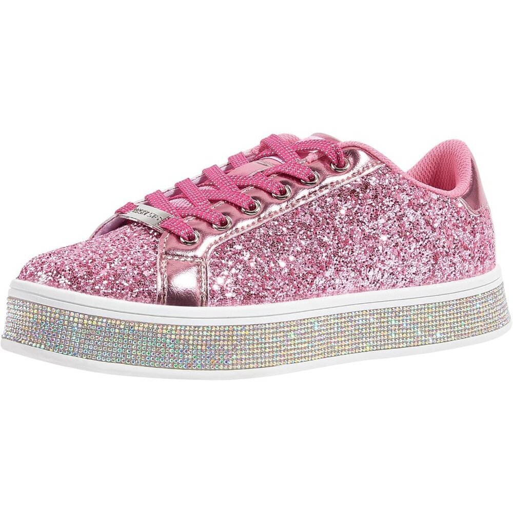 Lucky Step Women's Hot Pink Platform Glitter Sneakers Sparkly Bling Shiny Dressy
